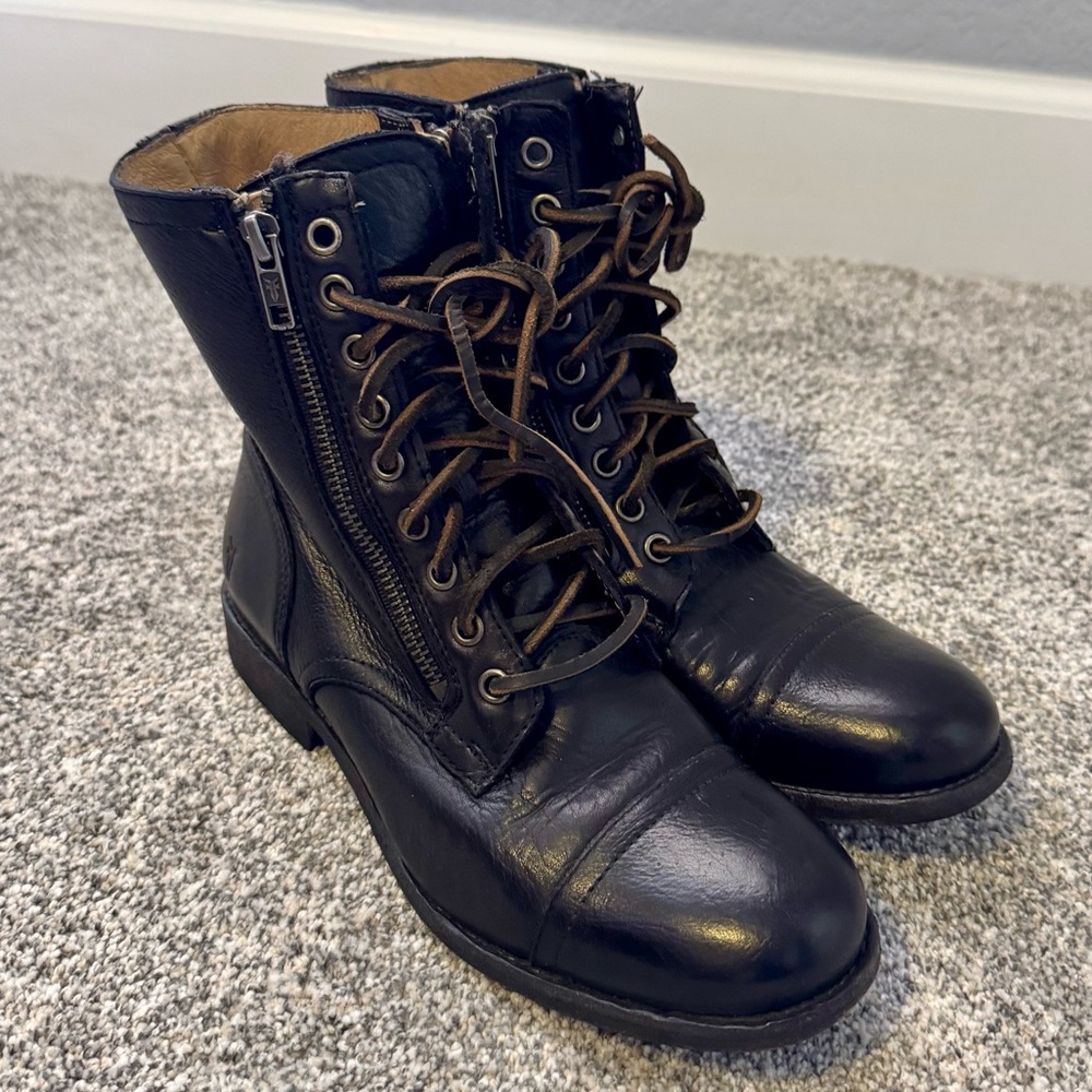 EUC Frye Black Combat & Moto Boots Sz 7.5